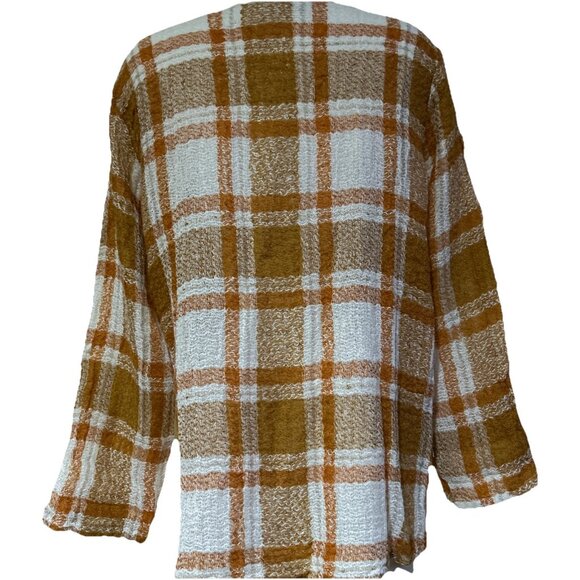 Marilu Orange Italian Linen Top Open Knit Lagenlook Plaid Tunic Shirt XL - Picture 9 of 16